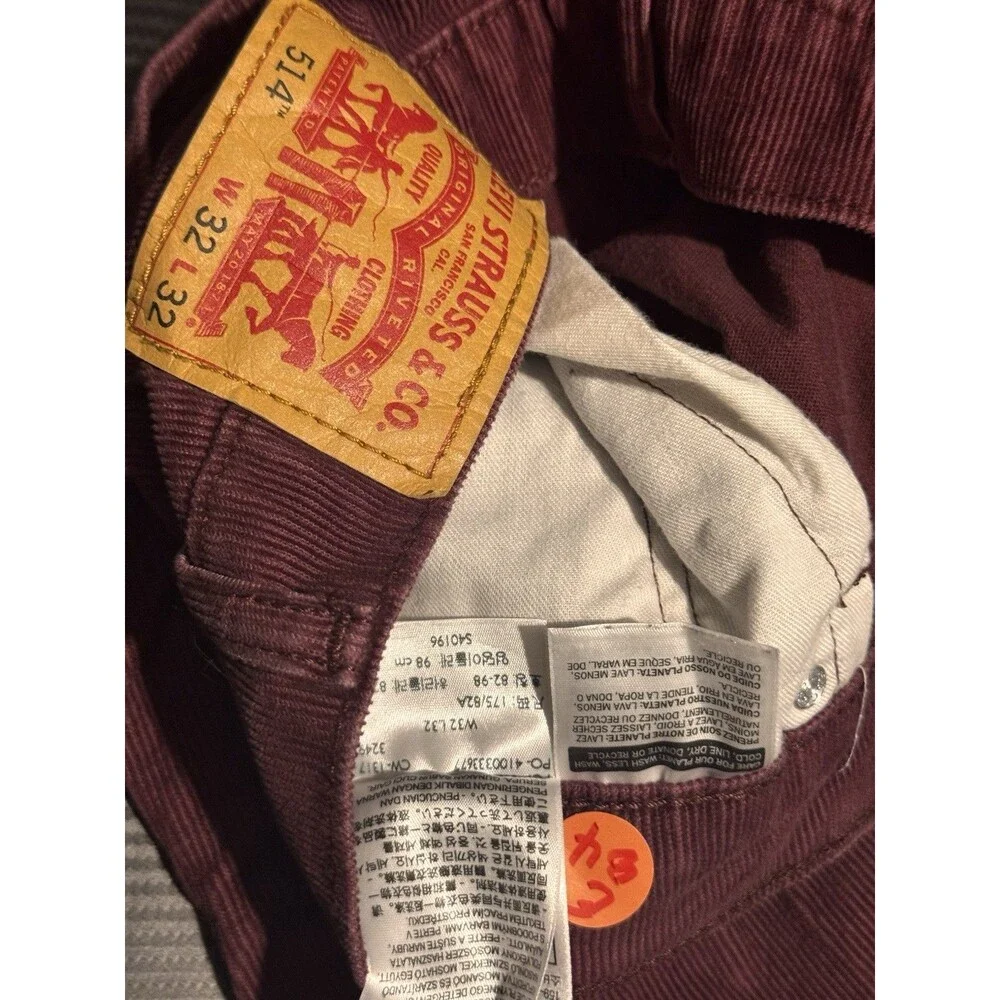 Levi’s 514 Straight Leg Burgundy Maroon Wine Pants Men’s 32x32 Formal Cotton